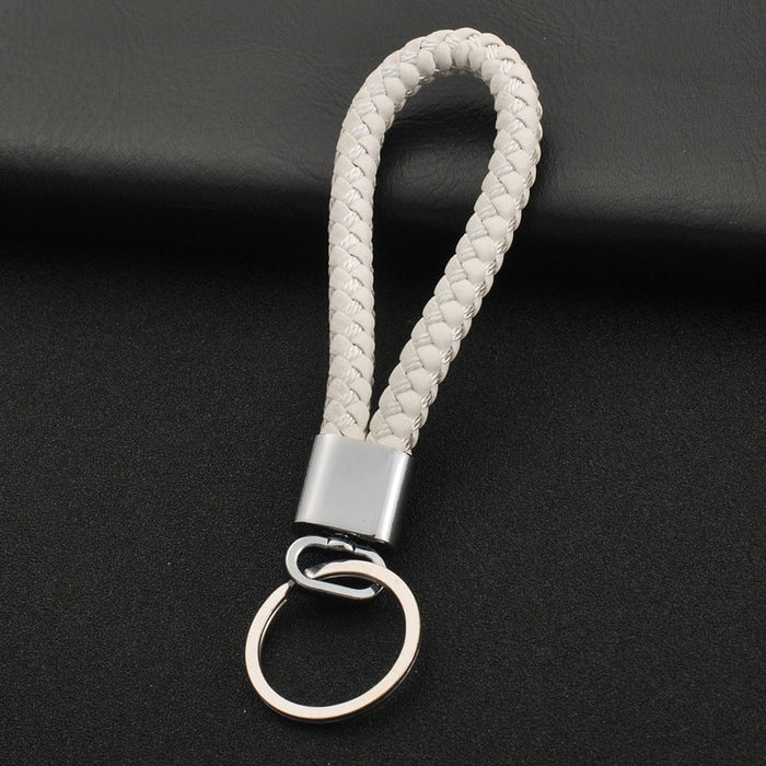 Wholesale Braided Leather Cord Car Metal Lanyard Keychain MOQ≥2 JDC-KC-XinS001 Keychains 新尚 silver circle white OPP bag Wholesale Jewelry JoyasDeChina Joyas De China