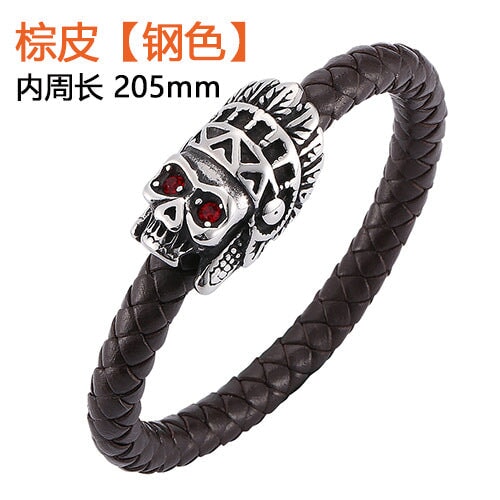 Wholesale Braided Leather Stainless Steel Magnetic Buckle Indian Head Bracelet JDC-BT-RShen012 Bracelet 日盛 Wholesale Jewelry JoyasDeChina Joyas De China