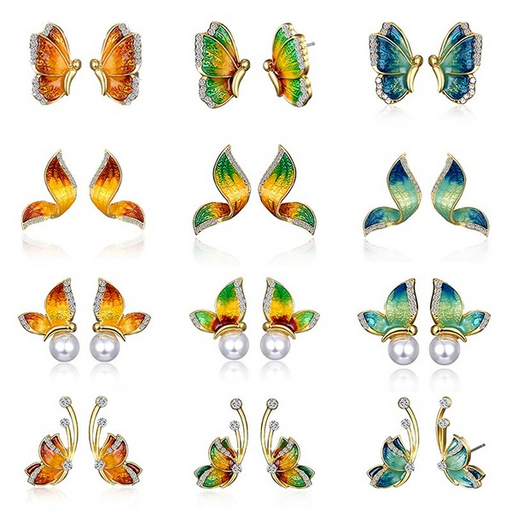 Wholesale Bright Butterfly Early Spring Rhinestone Earrings JDC-ES-GM003 Earrings 冈麦 Wholesale Jewelry JoyasDeChina Joyas De China