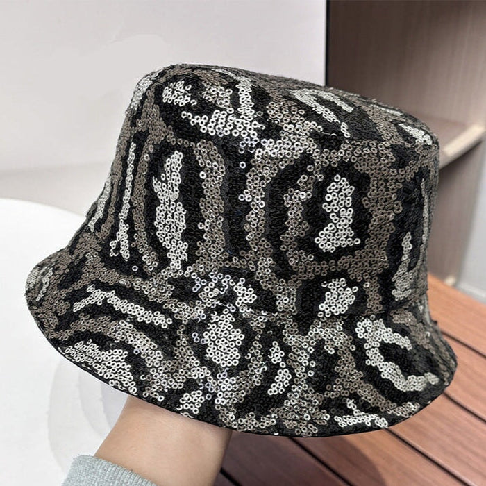 Wholesale Bucket Hat Double-sided leopard print sequined hat for women sun protection hat casual basin hat Hat JoyasDeChina Silver M（56-58cm） Wholesale Jewelry JoyasDeChina Joyas De China