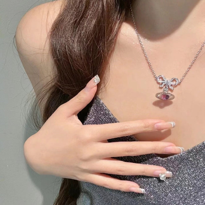 Wholesale Butterfly Powder Planet Necklace Pink Diamond Clavicle Chain Earrings Necklace Niche Joker Necklaces JoyasDeChina Wholesale Jewelry JoyasDeChina Joyas De China