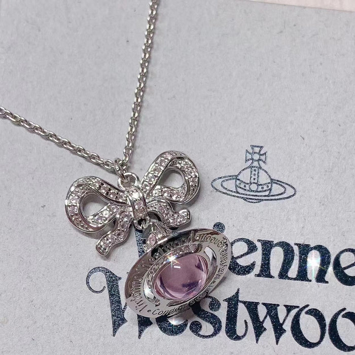 Wholesale Butterfly Powder Planet Necklace Pink Diamond Clavicle Chain Earrings Necklace Niche Joker Necklaces JoyasDeChina Wholesale Jewelry JoyasDeChina Joyas De China