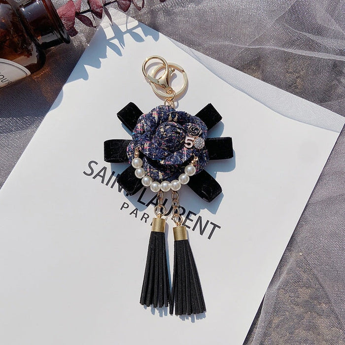 Wholesale Camellia Pearl Alloy Flannel Tassel Keychain JDC-KC-LX047 Keychains 恋希 navy Wholesale Jewelry JoyasDeChina Joyas De China