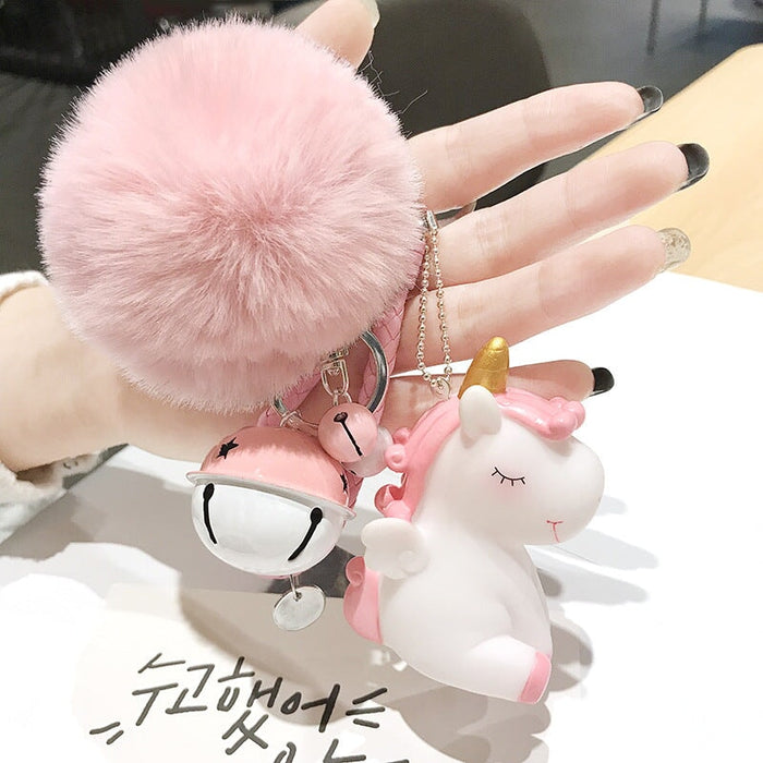 Wholesale cartoon hair ball plastic doll Pom Pom keychain JDC-KC-FeiRun022 Keychains 飞润 pink bell Wholesale Jewelry JoyasDeChina Joyas De China