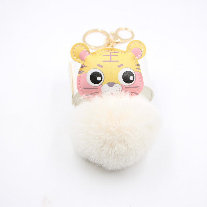 Wholesale Cartoon Tiger Imitation Hair Alloy Hair Ball Pom Pom Keychain JDC-KC-Zuge009 Keychains 祖格 beige / Wholesale Jewelry JoyasDeChina Joyas De China