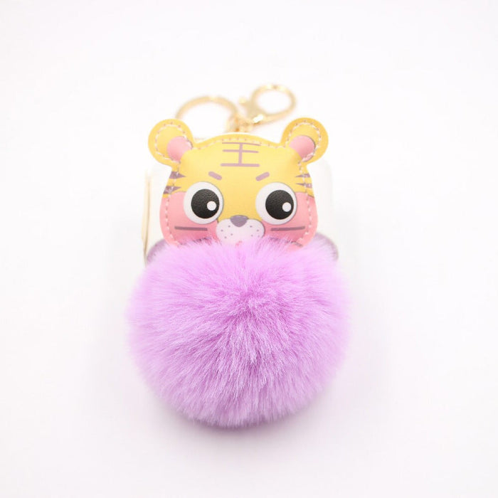 Wholesale Cartoon Tiger Imitation Hair Alloy Hair Ball Pom Pom Keychain JDC-KC-Zuge009 Keychains 祖格 purple / Wholesale Jewelry JoyasDeChina Joyas De China