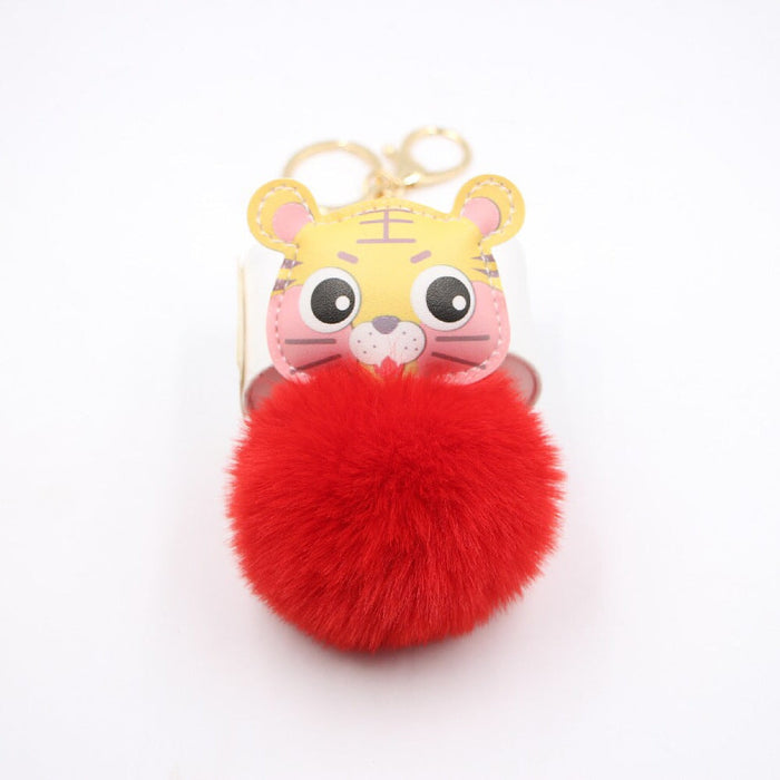 Wholesale Cartoon Tiger Imitation Hair Alloy Hair Ball Pom Pom Keychain JDC-KC-Zuge009 Keychains 祖格 red / Wholesale Jewelry JoyasDeChina Joyas De China