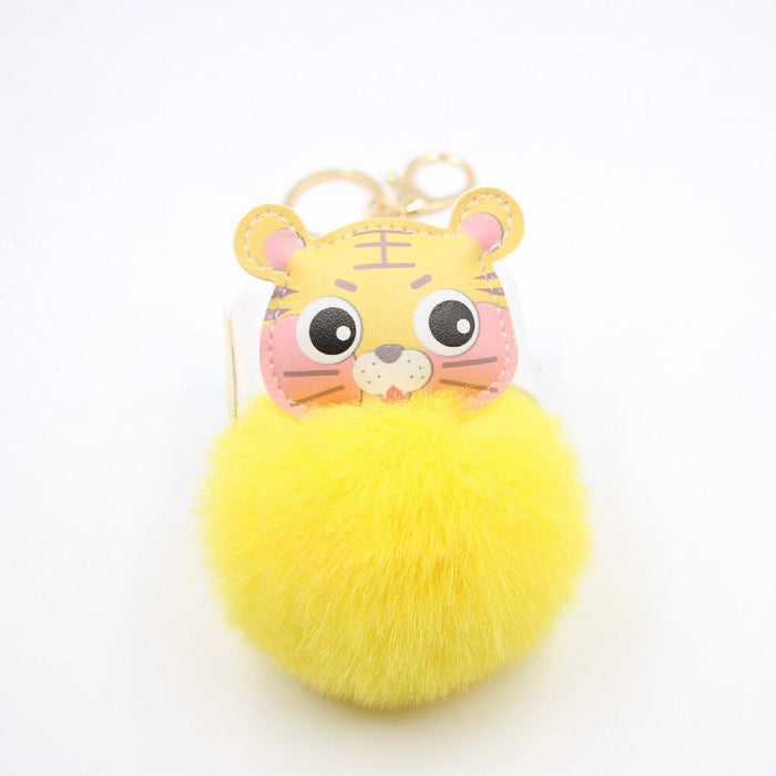 Wholesale Cartoon Tiger Imitation Hair Alloy Hair Ball Pom Pom Keychain JDC-KC-Zuge009 Keychains 祖格 yellow / Wholesale Jewelry JoyasDeChina Joyas De China