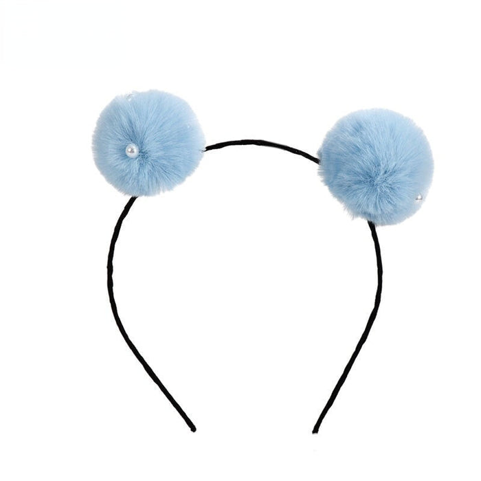 Wholesale cat ears imitation rex rabbit fur children's hair ball headband (F)JDC-HD-PRY001 Headband 彭日耀 blue Wholesale Jewelry JoyasDeChina Joyas De China
