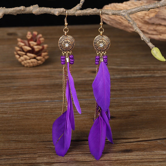 Wholesale Chain Tassel Alloy Boho Feather Earrings JDC-ES-Daiq003 Earrings 黛茜 Wholesale Jewelry JoyasDeChina Joyas De China