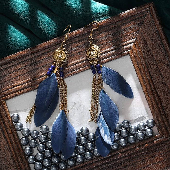 Wholesale Chain Tassel Alloy Boho Feather Earrings JDC-ES-Daiq003 Earrings 黛茜 Wholesale Jewelry JoyasDeChina Joyas De China