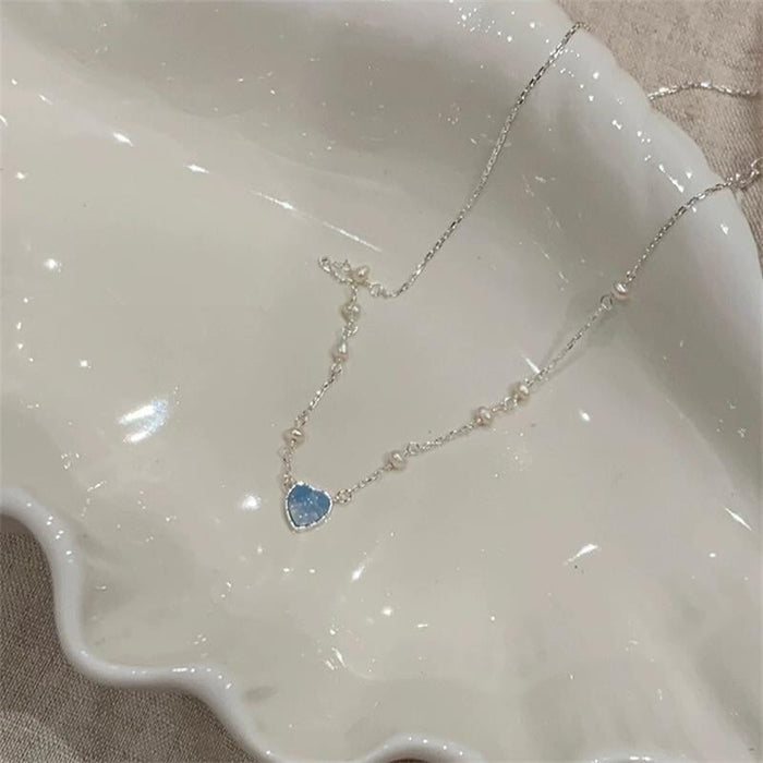 Wholesale choker necklace pearl necklace Vintage Style Long Necklace Large Pendant Necklaces JoyasDeChina Love Pearl Platinum [Ice Crystal Blue]] Wholesale Jewelry JoyasDeChina Joyas De China