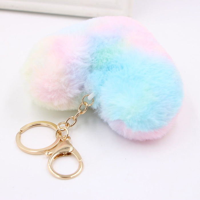 Wholesale Color Love Alloy Imitation Rex Rabbit Fur Ball Pom Pom Keychain JDC-KC-Zuge003 Keychains 祖格 Wholesale Jewelry JoyasDeChina Joyas De China