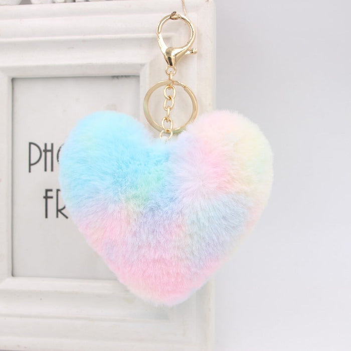 Wholesale Color Love Alloy Imitation Rex Rabbit Fur Ball Pom Pom Keychain JDC-KC-Zuge003 Keychains 祖格 A / Wholesale Jewelry JoyasDeChina Joyas De China