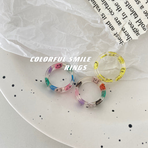 Wholesale Color Smiley Acrylic Clear Resin Rings JDC-RS-WLOF001 We Lead Others follow Wholesale Jewelry JoyasDeChina Joyas De China