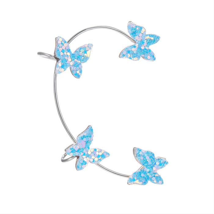 Wholesale Copper Blue Butterfly Earrings JDC-ES-GM001 Earrings 冈麦 Light blue sequins right Wholesale Jewelry JoyasDeChina Joyas De China
