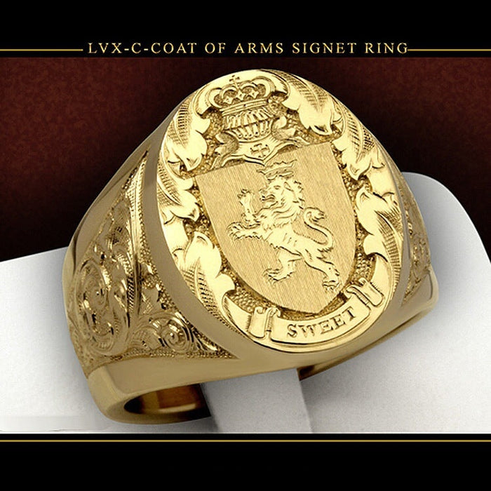 Wholesale Crown Lion Shield Badge Plated 18k Gold Alloy Ring JDC-RS-Sanj009 Rings 三杰 Wholesale Jewelry JoyasDeChina Joyas De China