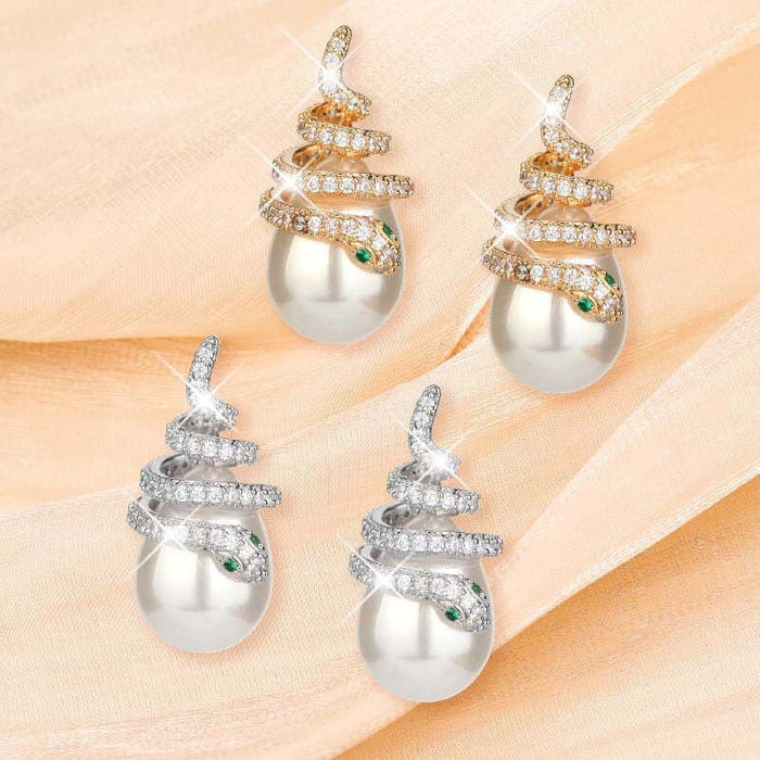 Wholesale curved serpentine pearl alloy earrings JDC-ES-Jiaow003 Earrings 娇婉 Wholesale Jewelry JoyasDeChina Joyas De China