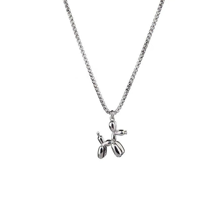 Wholesale Cute balloon air dog clavicle chain puppy necklace titanium steel electroplating 18K gold necklace women Necklaces JoyasDeChina 45cm steel color Wholesale Jewelry JoyasDeChina Joyas De China