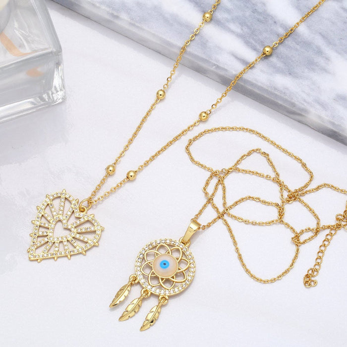 Wholesale cutout love feather tassel dream catcher necklace JDC-NE-AS561 Necklaces 集沛 Wholesale Jewelry JoyasDeChina Joyas De China