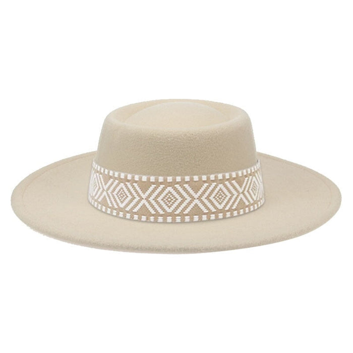 Wholesale Dome Woolen Hat Flat Brim Hat JDC-FH-Guanchuan005 Fashionhat 冠川 beige M(56-58cm) Wholesale Jewelry JoyasDeChina Joyas De China