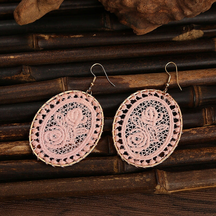 Wholesale Dream Catcher Woven Oval Pattern Alloy Earrings JDC-ES-Daiq004 Earrings 黛茜 DC1347-14 pink Wholesale Jewelry JoyasDeChina Joyas De China