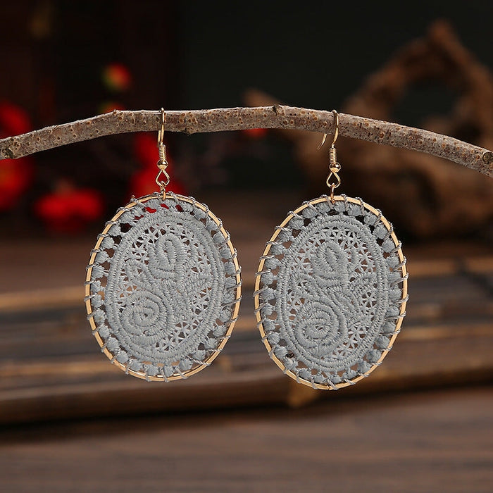 Wholesale Dream Catcher Woven Oval Pattern Alloy Earrings JDC-ES-Daiq004 Earrings 黛茜 DC1347-4 gray Wholesale Jewelry JoyasDeChina Joyas De China