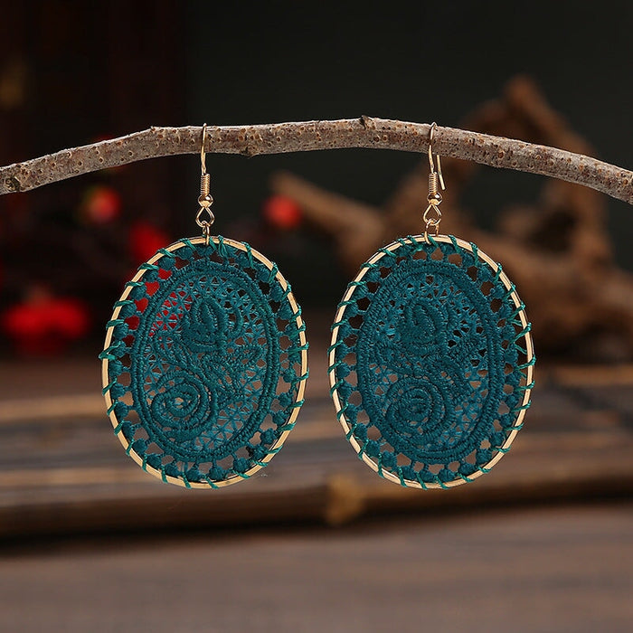 Wholesale Dream Catcher Woven Oval Pattern Alloy Earrings JDC-ES-Daiq004 Earrings 黛茜 DC1347-5 hole blue Wholesale Jewelry JoyasDeChina Joyas De China