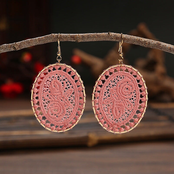 Wholesale Dream Catcher Woven Oval Pattern Alloy Earrings JDC-ES-Daiq004 Earrings 黛茜 DC1347-6 pink purple Wholesale Jewelry JoyasDeChina Joyas De China