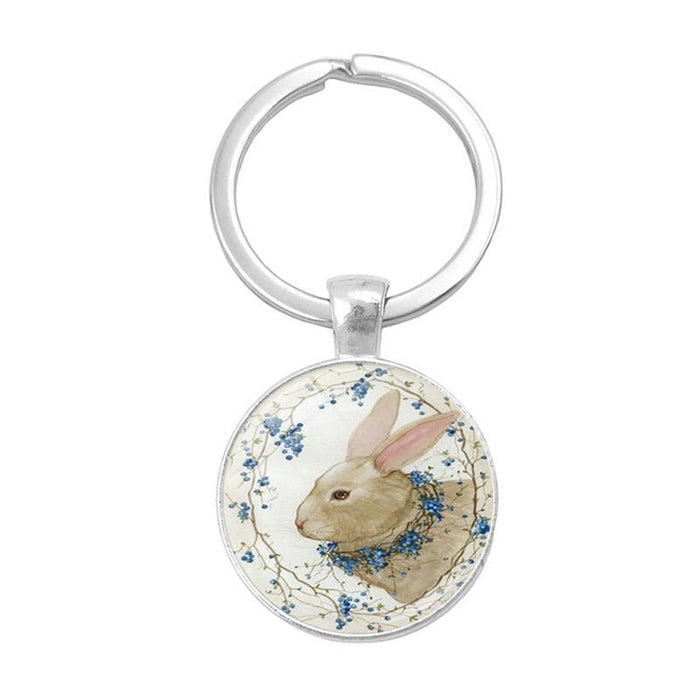 Wholesale Easter Bunny Alloy Silver Plated Glass Gemstone Keychain JDC-KC-XuS004 Keychains 溆水 Wholesale Jewelry JoyasDeChina Joyas De China