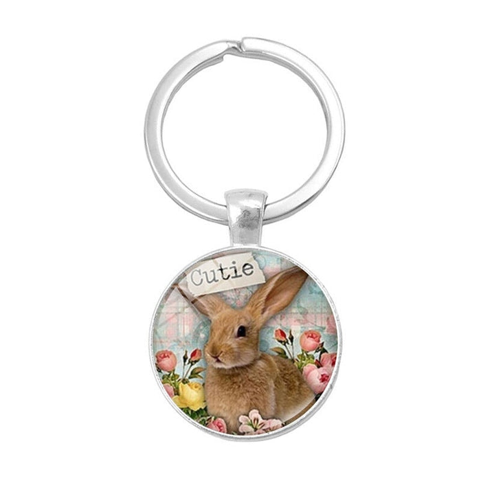 Wholesale Easter Bunny Alloy Silver Plated Glass Gemstone Keychain JDC-KC-XuS004 Keychains 溆水 XSWX1211-2 Wholesale Jewelry JoyasDeChina Joyas De China