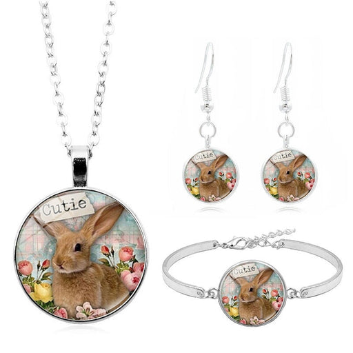 Wholesale Easter Bunny Alloy Silver Plated Glass Gemstone Necklace Bracelet Earrings Set JDC-ST-XuS001 Bracelet 溆水 Wholesale Jewelry JoyasDeChina Joyas De China