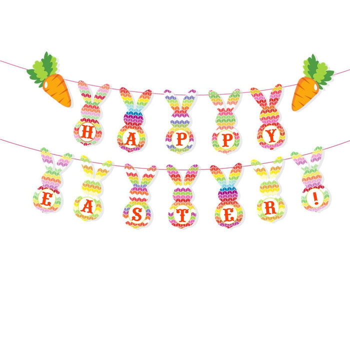 Wholesale Easter Party Cartoon Rabbit Pulling Flag White Card Decoration Banner JDC-DC-YuC001 虞朝 Wholesale Jewelry JoyasDeChina Joyas De China