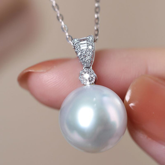 Wholesale Elegant T Square Zircon Pearl Necklace Necklace Women's Simple Pearl Pendant Clavicle Chain Necklaces JoyasDeChina Square Diamond Pearl Necklace 14mm Wholesale Jewelry JoyasDeChina Joyas De China