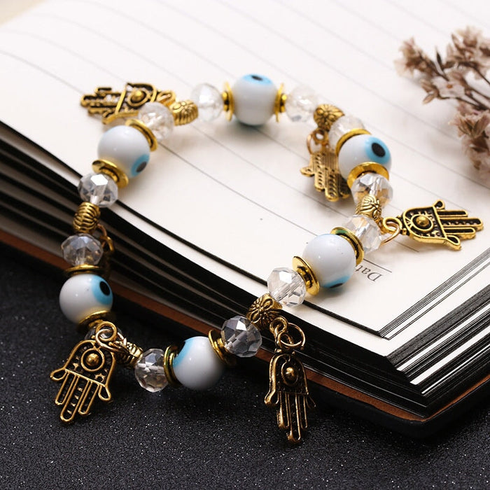 Wholesale Fatima Palm Demon Eye Alloy Bracelet JDC-BT-Daiq001 Bracelet 黛茜 B2148-1 white Wholesale Jewelry JoyasDeChina Joyas De China