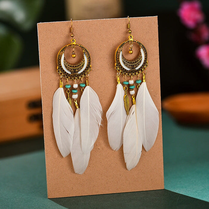 Wholesale Feather Tassel Alloy Earrings JDC-ES-Daiq011 Earrings 黛茜 DC1446-3 white Wholesale Jewelry JoyasDeChina Joyas De China