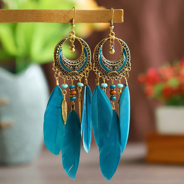 Wholesale Feather Tassel Alloy Earrings JDC-ES-Daiq011 Earrings 黛茜 DC1446-6 blue Wholesale Jewelry JoyasDeChina Joyas De China