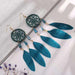 Wholesale Feather Tassel Plated Metal Dream Catcher Earrings JDC-ES-Daiq002 Earrings 黛茜 DC1437-3 hole blue Wholesale Jewelry JoyasDeChina Joyas De China