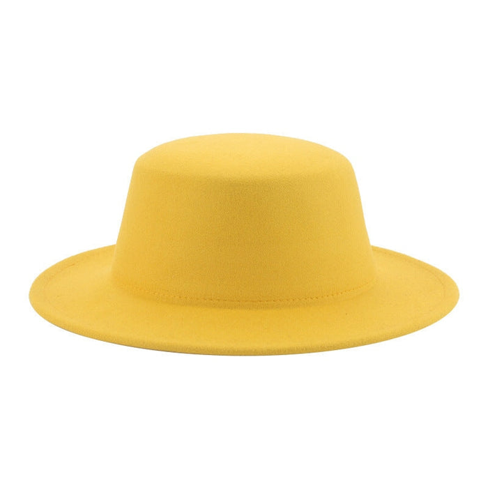 Wholesale flat hat woolen wide brim hat JDC-FH-Guanchuan006 Fashionhat 冠川 yellow M(56-58cm) Wholesale Jewelry JoyasDeChina Joyas De China