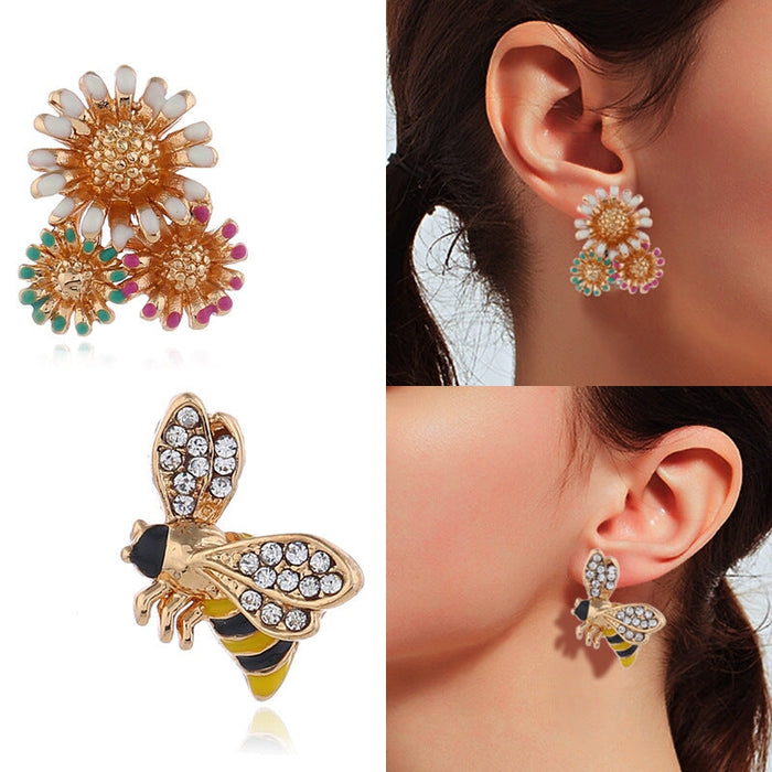 Wholesale Flower Bee Zinc Alloy Plating KC Gold Earrings JDC-ES-Duoh004 Earrings 朵涵 Wholesale Jewelry JoyasDeChina Joyas De China