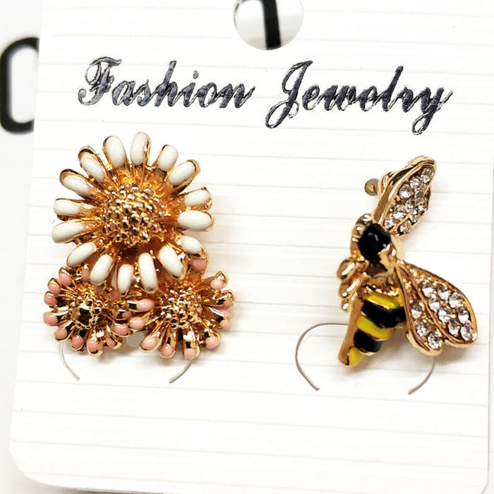 Wholesale Flower Bee Zinc Alloy Plating KC Gold Earrings JDC-ES-Duoh004 Earrings 朵涵 pink gold Wholesale Jewelry JoyasDeChina Joyas De China