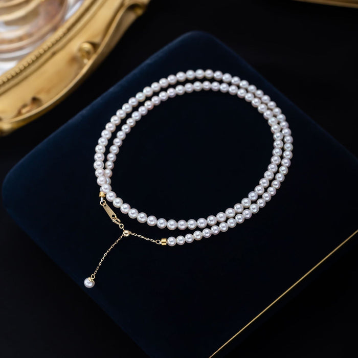 Wholesale Freshwater Close to Round 3-6 Millet Chain Temperament Beads Clavicle Necklace Necklaces JoyasDeChina 3-4mm nearly perfect circle aurora + 18k gold extension buckle Wholesale Jewelry JoyasDeChina Joyas De China