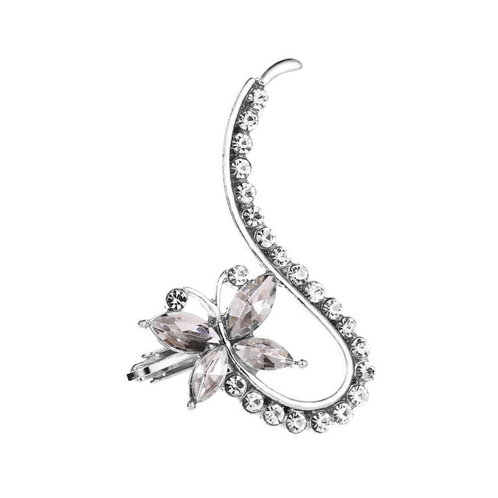 Wholesale full Rhinestone butterfly flower single crystal ear clip JDC-ES-D777 Earrings 晴雯 02 white K 12044 Wholesale Jewelry JoyasDeChina Joyas De China