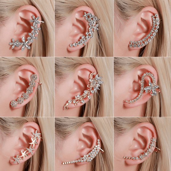 Wholesale full Rhinestone butterfly flower single crystal ear clip JDC-ES-D777 Earrings 晴雯 Wholesale Jewelry JoyasDeChina Joyas De China