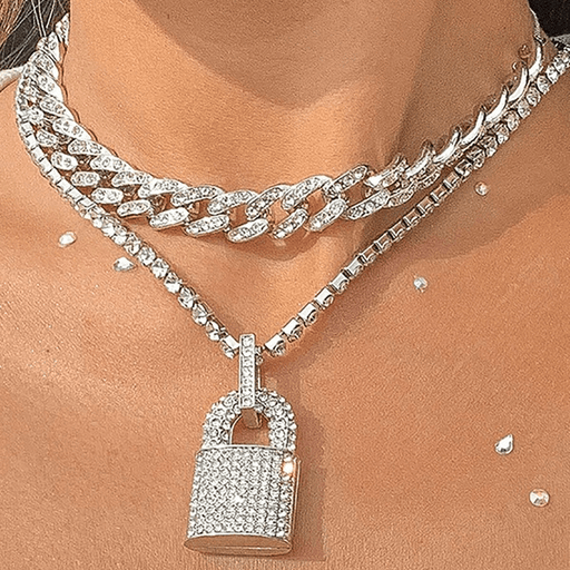 Wholesale Full Rhinestone Lock Necklace Set JDC-NE-KJ198 necklaces JoyasDeChina SILVER Wholesale Jewelry JoyasDeChina Joyas De China