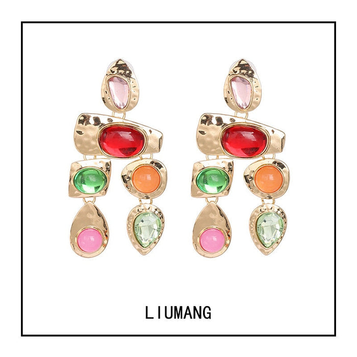 Wholesale gem metal earrings JDC-ES-LIUM020 Earrings 榴芒 Wholesale Jewelry JoyasDeChina Joyas De China