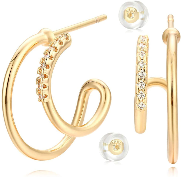 Wholesale Geometric Gold Zircon Hoop EarringsJDC-ES-Huix004 Earrings 卉馨 14K gold a Wholesale Jewelry JoyasDeChina Joyas De China