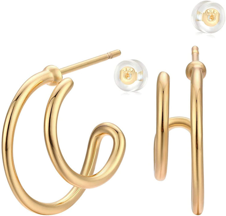 Wholesale Geometric Gold Zircon Hoop EarringsJDC-ES-Huix004 Earrings 卉馨 14k Gold B Wholesale Jewelry JoyasDeChina Joyas De China