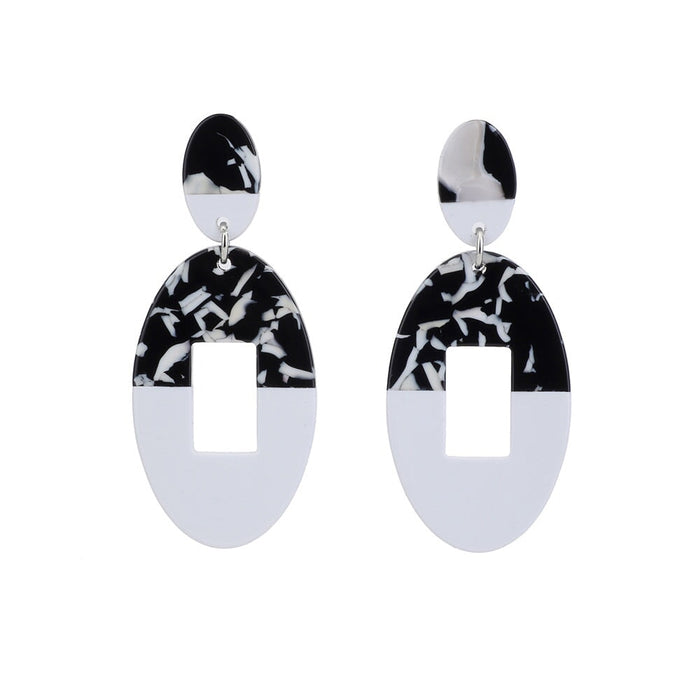 Wholesale Geometric Oval Acetate Leopard Print Earrings JDC-ES-Ruol012 Earrings 若龙 Black and white A8-1-1-3 Wholesale Jewelry JoyasDeChina Joyas De China