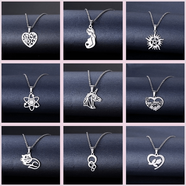 Wholesale Geometric Silver Stainless Steel Floral Heart Necklace JDC-ES-MINGM006 necklaces 敏萌 Wholesale Jewelry JoyasDeChina Joyas De China